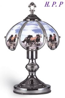   Glass Horse Theme Touch Table Lamp comes with Dark Chrome Finish Base