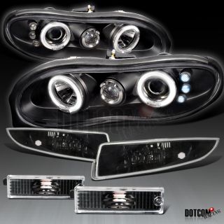 Chevy 98 02 Camaro Projector Headlights w Bumper Side Marker Black