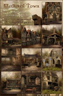 Medieval Town Digital Fantasy Fairytale Backgrounds Backdrops