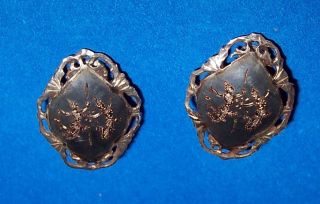 Vintage Sterling Silver Clip On Earrings Marked Siam Nielloware
