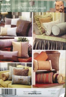 Simplicity CHRISTOPHER LOWELL Bolsters Couch Bed Pillows Pattern 4108