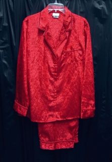 ღ Cinema Etoile Red Silky Satin Button Front Jacquard PJs Pajamas