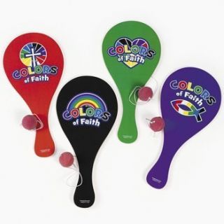 12 Wooden Colors of Faith Paddleball Games Christian Toy