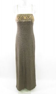 Christina Perrin Brown Wool Long Gold Beaded Dress Sz 8