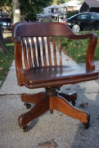  Vintage Walnut Wood Office Swivel Desk Chair Johnson Co. Clark & Gibby