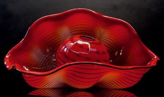 DALE CHIHULY original signed CHINESE RED SEAFORM PAIR Glass Hand Blown