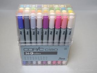 Copic Ciao Marker Set 36 C Brush Chisel Tip Markers in Clear Case