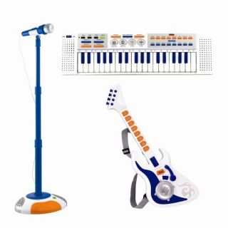 Kids Working Toy Guitar Piano Keyboard Microphone Stand Toddler