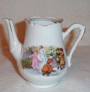 Antique German Christmas Snowman Childs Tea Set Tea Pot