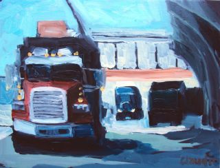  Trucks Original Oil Painting 7x9in Impressionism by Claudio PM