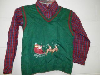 Class Club Boys Size 7 Christmas Holiday Sweater Vest Button Up Dress