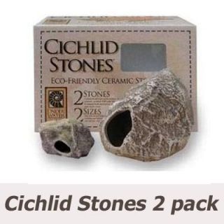 cichlid stones eco friendly ceramic aquarium rock caves 2pc