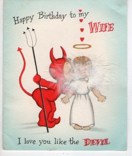  Card Wife Happy Birthday He Devil She Angel Feather Wings