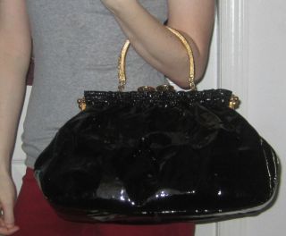 Fab Clara Kasavina Barneys Black Patent Leather Chic Satchel Carry