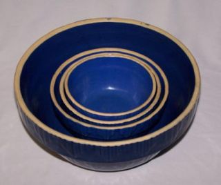 Clay City Pottery Bowl Set Crock Mixing Bright Blue Lot
