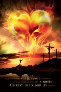 CHRIST DIED FOR US (Romans 58) Burning Heart Inspirational Christian