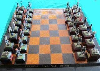 RARE Vintage American Civil War Commemorative Chess Set Lead Pieces