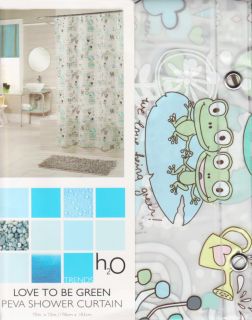 Love to Be Green Vinyl Bathroom Shower Curtain Frogs Recycling Trees