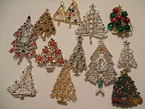 Vintage Christmas Pin / Brooch Lot   12 Tree Pins