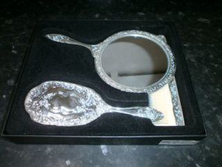 LOVELY SILVER PLATED DRESSING TABLE SET, MIRROR, BRUSH AND COMB