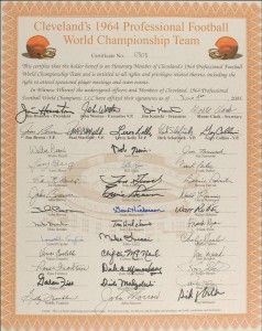 LARGE 1964 NFL Champion Cleveland Browns Team Signed Display (42) Jim