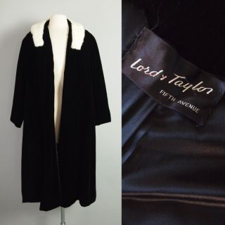 Vtg 60s Lord Taylor Velvet Coat White Mink Fur Collar Swing Dress