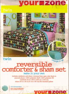 Your Zone Reversible Comforter & Sham ~ Twin ~ Bermuda Blue ~ 63 x 86