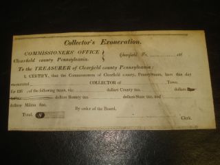 Clearfield PA Co County 1860 Tax Collector Doc Militia Commissioners