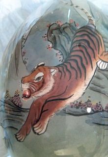 Blown Glass reverse painting Japanese Tiger VINTAGE.Beautiful/ hand