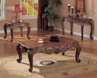 Occasional Table 3 Piece Set Coffee Table 2 End Tables Brown Finish