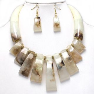 Super Chunky Natural Gold Bib Statement Earrings Necklace Set Costume