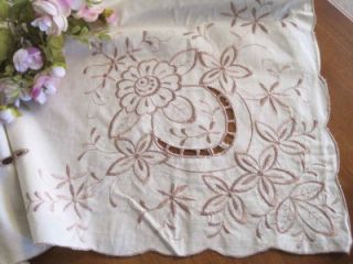 Vintage Flower Embroidery Cutwork Cotton Table Cloth XXL + Napkins