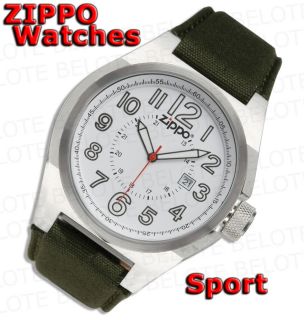 Zippo White Face Sport Watch OD Green Fabric Band 45013 New