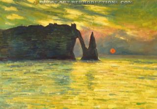 The Cliff Etretat Sunset Claude Monet Reproduction in Oil 32X22