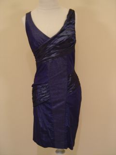 Nicole Miller Navy Blue Metallic Shimmer Sheath Dress $485
