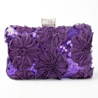  Floral Ruffle Sequin Rhinestone Bling Clasp Evening Clutch Bag