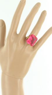 Vintage Big Hot Pink Cushion Cut Glass Stone RS Adjustable Ring Huge