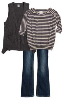 Ivy & Moon Sweater Vest, Pockie K Stripe Dolman Sleeve Top & Miss Me Embellished Bootcut Jeans (Big Girls)
