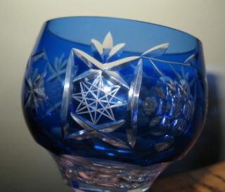 This beautiful cobalt, cut to clear Bohemian wine glass measures a