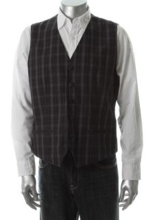 Kenneth Cole New Plaid in Vestment Gray Plaid 5 Buttton Casual Vest