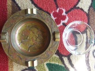 COLLECTIBLE VINTAGE BRASS CIGAR ASH TRAY FLORAL MADE IN INDIA