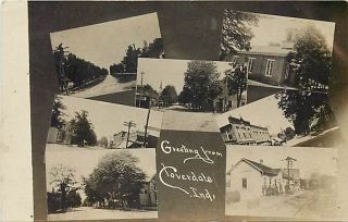 IN, Cloverdale, Indiana, RPPC, Multi View, 7 Scenes, Train Depot, 1909