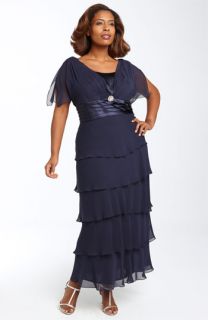 Patra Tiered Flutter Sleeve Gown (Plus)