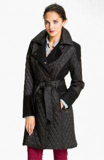 Vince Camuto Mixed Media Quilted Trench Coat