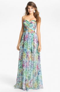 La Femme Print Strapless Maxi Dress