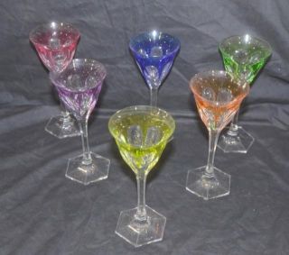 Moser Crystal Stemware 6 Piece Set Colored Wine Glasses