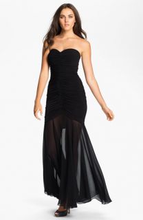 Max & Cleo Sheer Skirt Strapless Gown