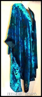 Cut Silk Velvet Burnout Beautiful Blue Long Shawl Coat