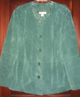 Coldwater Creek Plus Woman Green 100% Leather Suede Button Jacket Coat