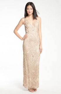 Sue Wong V Neck Embroidery & Bead Overlay Gown